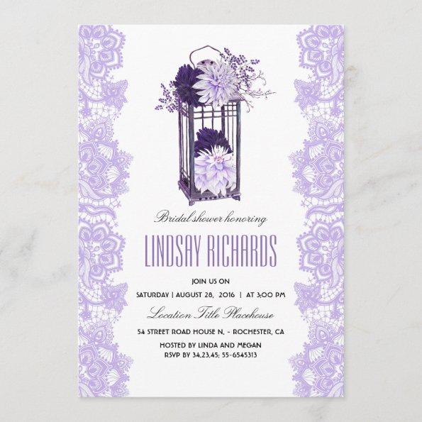 Lavender Purple Flowers Lantern Bridal Shower Invitations