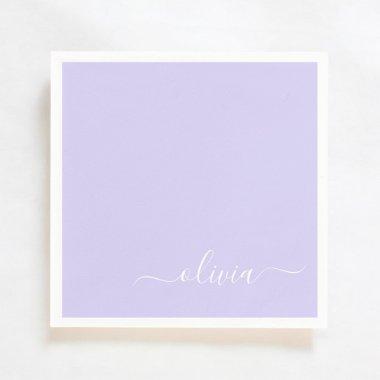 Lavender Purple Girly Script Monogram Name Modern Napkins