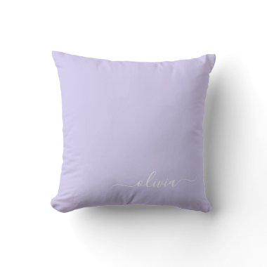 Lavender Purple Girly Script Monogram Name Modern Throw Pillow