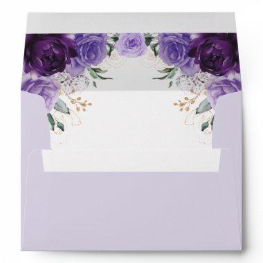 Lavender Purple Gold Floral Watercolor Flowers Envelope