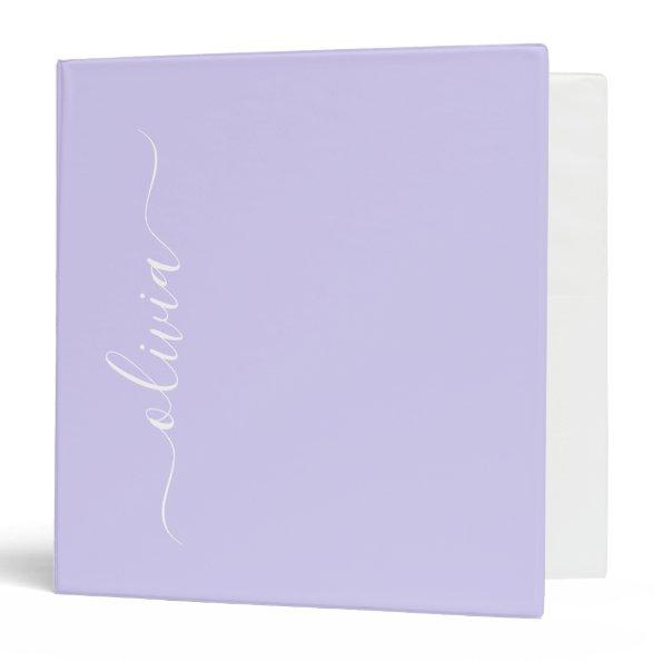 Lavender Purple Modern Script Girly Monogram Name 3 Ring Binder