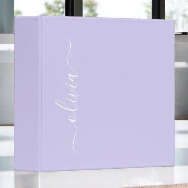 Lavender Purple Modern Script Girly Monogram Name 3 Ring Binder