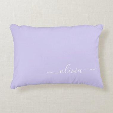 Lavender Purple Modern Script Girly Monogram Name Accent Pillow