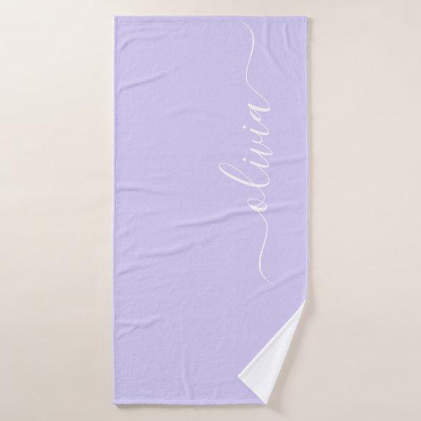 Lavender Purple Modern Script Girly Monogram Name Bath Towel