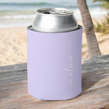 Lavender Purple Modern Script Girly Monogram Name Can Cooler