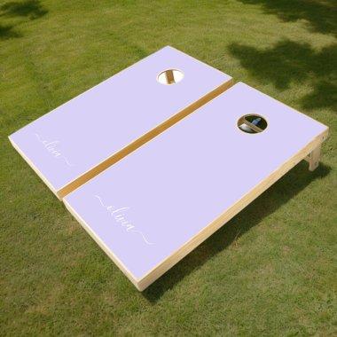 Lavender Purple Modern Script Girly Monogram Name Cornhole Set