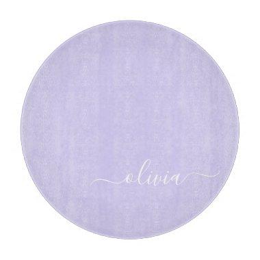Lavender Purple Modern Script Girly Monogram Name Cutting Board