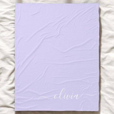 Lavender Purple Modern Script Girly Monogram Name Fleece Blanket