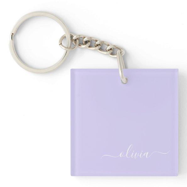 Lavender Purple Modern Script Girly Monogram Name Keychain