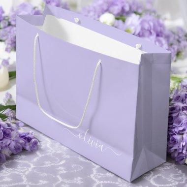 Lavender Purple Modern Script Girly Monogram Name Large Gift Bag