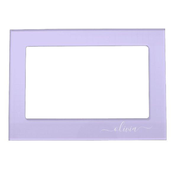 Lavender Purple Modern Script Girly Monogram Name Magnetic Frame