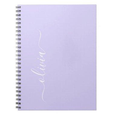 Lavender Purple Modern Script Girly Monogram Name Notebook