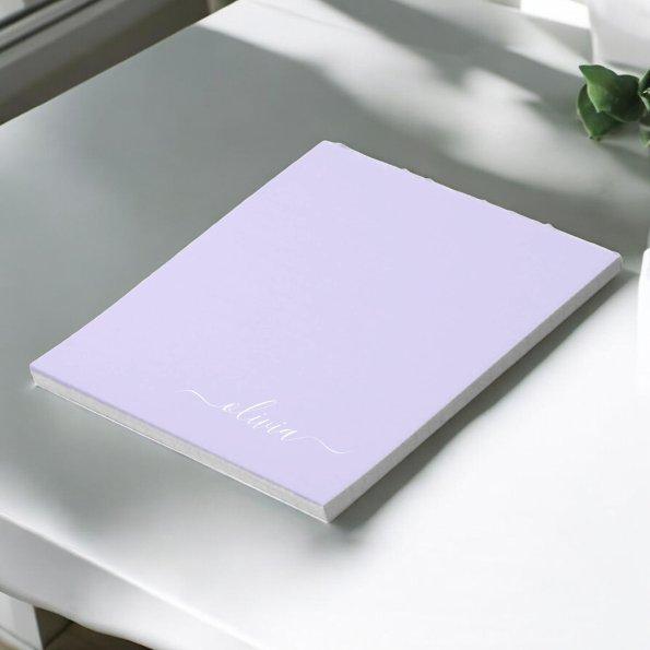 Lavender Purple Modern Script Girly Monogram Name Notepad