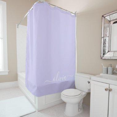 Lavender Purple Modern Script Girly Monogram Name Shower Curtain