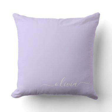 Lavender Purple Modern Script Girly Monogram Name Throw Pillow