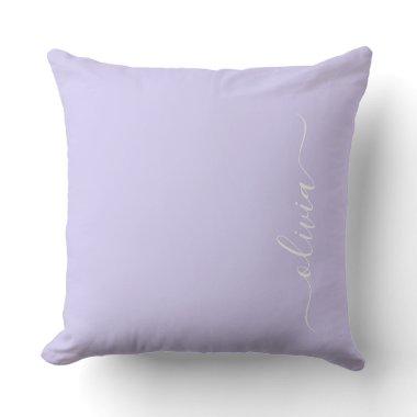 Lavender Purple Modern Script Girly Monogram Name Throw Pillow