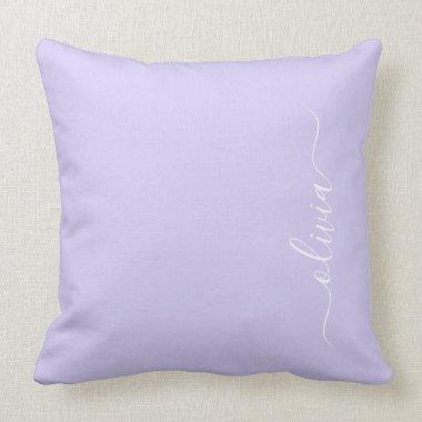 Lavender Purple Modern Script Girly Monogram Name Throw Pillow