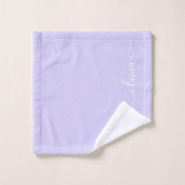 Lavender Purple Modern Script Girly Monogram Name Wash Cloth