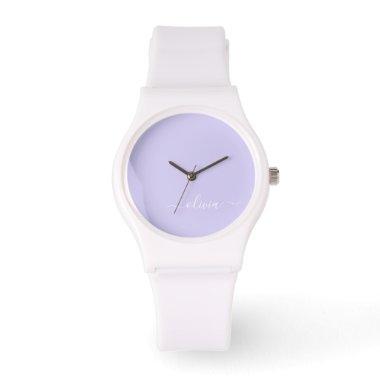 Lavender Purple Modern Script Girly Monogram Name Watch