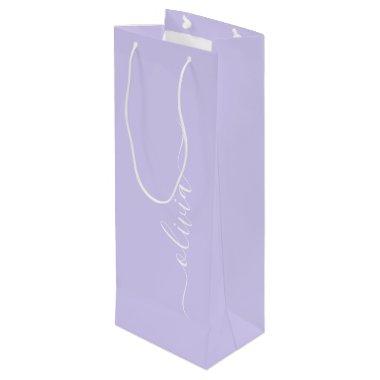 Lavender Purple Modern Script Girly Monogram Name Wine Gift Bag