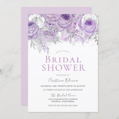 Lavender Purple Sparkle Floral Bridal Shower Invitations