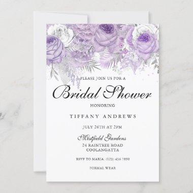 Lavender Purple Sparkle Flowers Bridal Shower Invitations