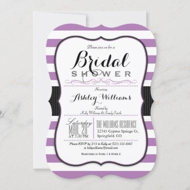 Lavender Purple Stripes; Elegant Bridal Shower Invitations