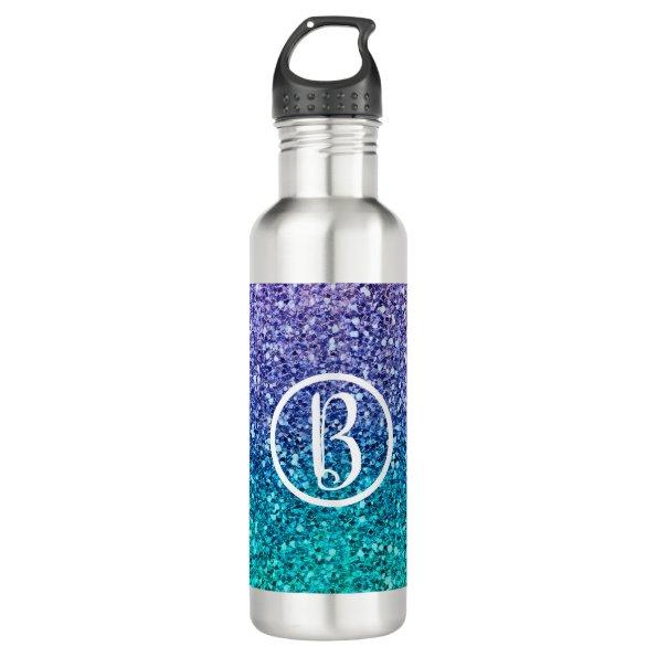 Lavender Purple & Teal Aqua Green Sparkly Party Stainless Steel Water Bottle