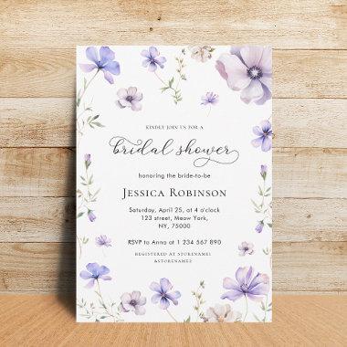 Lavender Purple Violet Floral Spring Bridal Shower Invitations