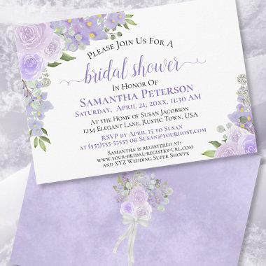 Lavender Purple Watercolor Floral Bridal Shower Invitations