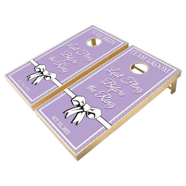 Lavender Purple Wedding Personalize Polka Dots Bow Cornhole Set