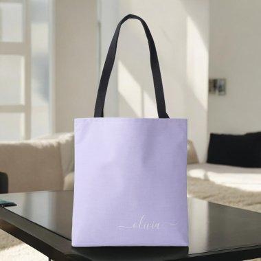 Lavender Purple White Girly Script Monogram Tote Bag