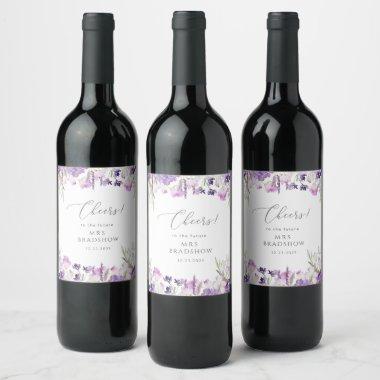 Lavender purple wildflower bridal shower wine label