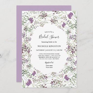 Lavender Sage Wildflower Frame Bridal Shower Invitations