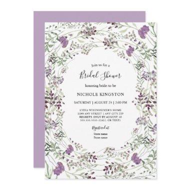 Lavender Sage Wildflower Frame Bridal Shower Invitations