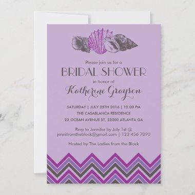 Lavender Sea Shell Beach Bridal Shower Invitations