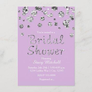 Lavender Silver Glitter Bridal Shower Invitations