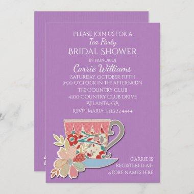 Lavender Tea Cup Bridal Shower Invitations