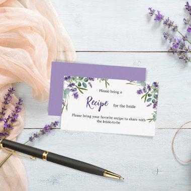 Lavender violet floral recipe Bridal Shower Enclosure Invitations