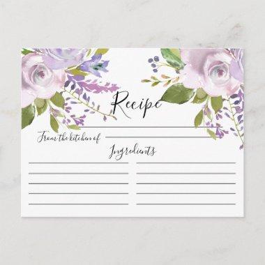 Lavender Watercolor Floral Recipe Invitations