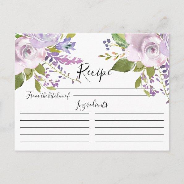 Lavender Watercolor Floral Recipe Invitations