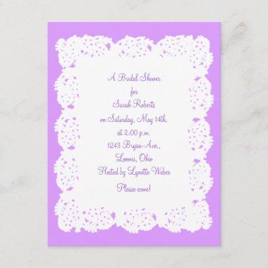 Lavender White Lace Doily Bridal Shower Invitations