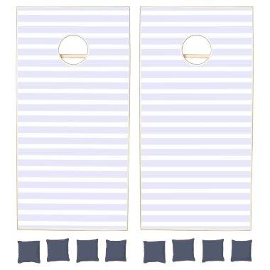 Lavender White Simple Horizontal Striped Cornhole Set