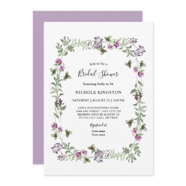 Lavender Wildflower Frame Bridal Shower Invitations