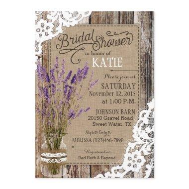 Lavender Wood Lace Rustic Bridal Shower Invitations