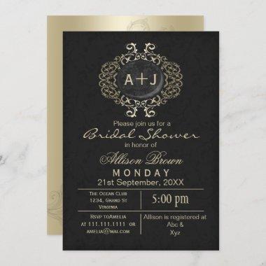 Lavish Black Gold Elegant bridal shower Invite