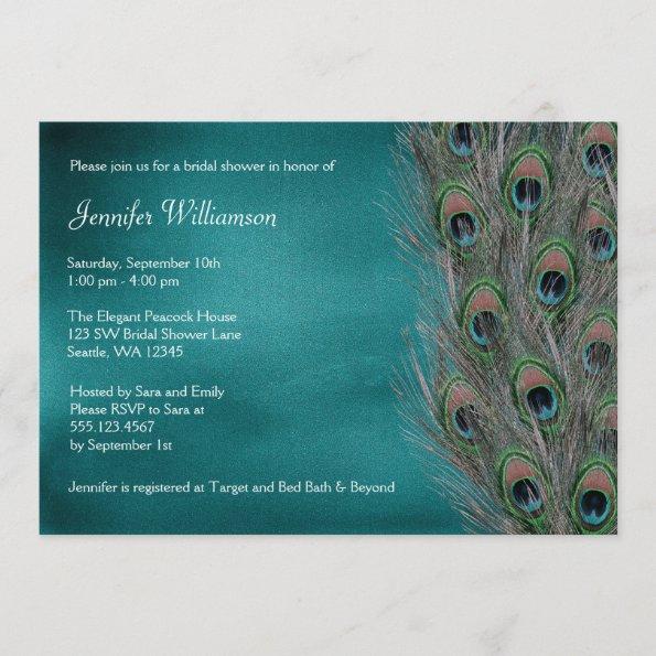 Lavish Peacock Feather Bridal Shower Invitations