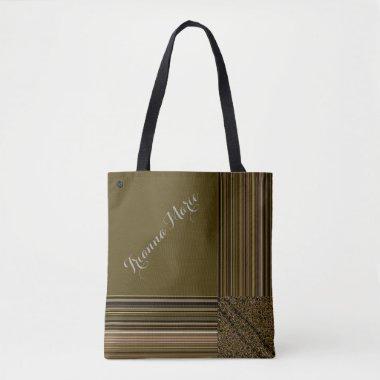 LavishlyOn Monogram Elegant Olive Green Pinstripe Tote Bag