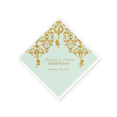 Leaf Damask Art Nouveau Glitter Reception Decor Napkins