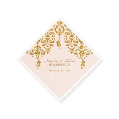 Leaf Damask Art Nouveau Glitter Reception Decor Paper Napkins